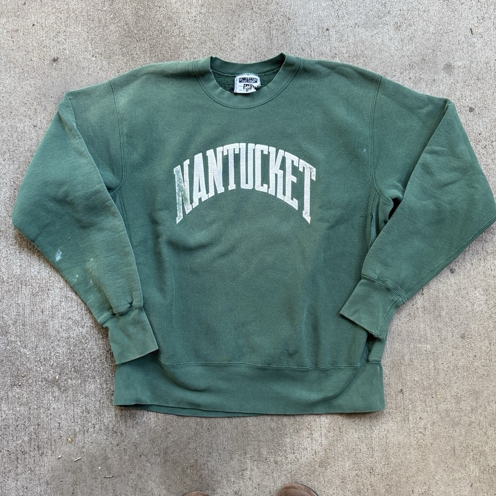 Vintage 90s Nantucket Crewneck Sweatshirt Distressed XL USA Green Faded
